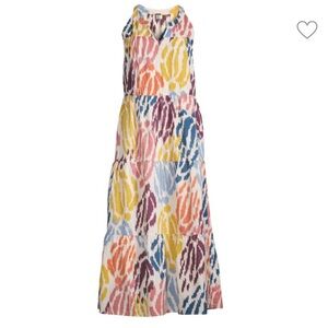 T Tahari Abstract Print Tiered Maxi/Midi  Prairie Peasant modest Dress